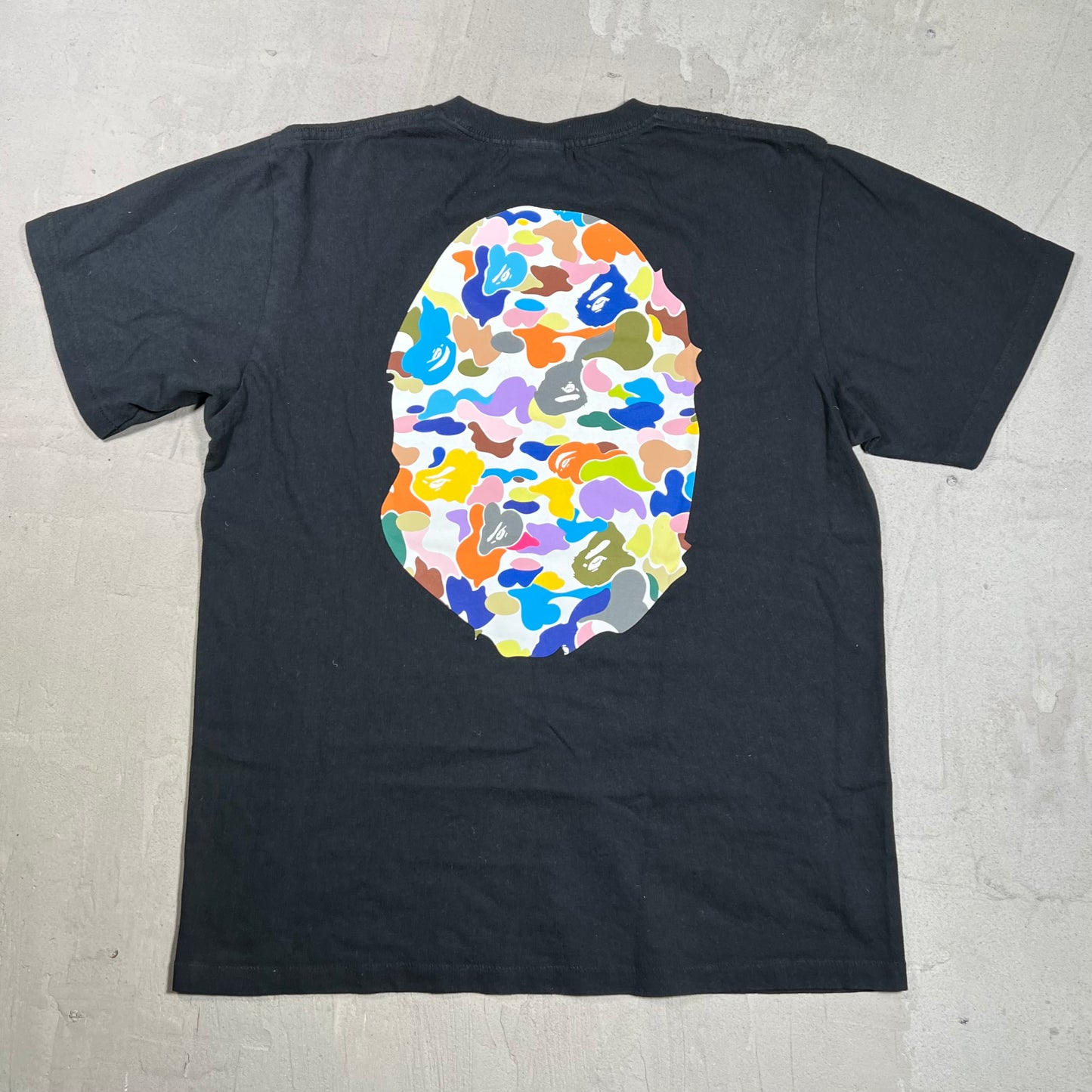 Bape Multi Color Head Black Tee Size Medium USED x18244