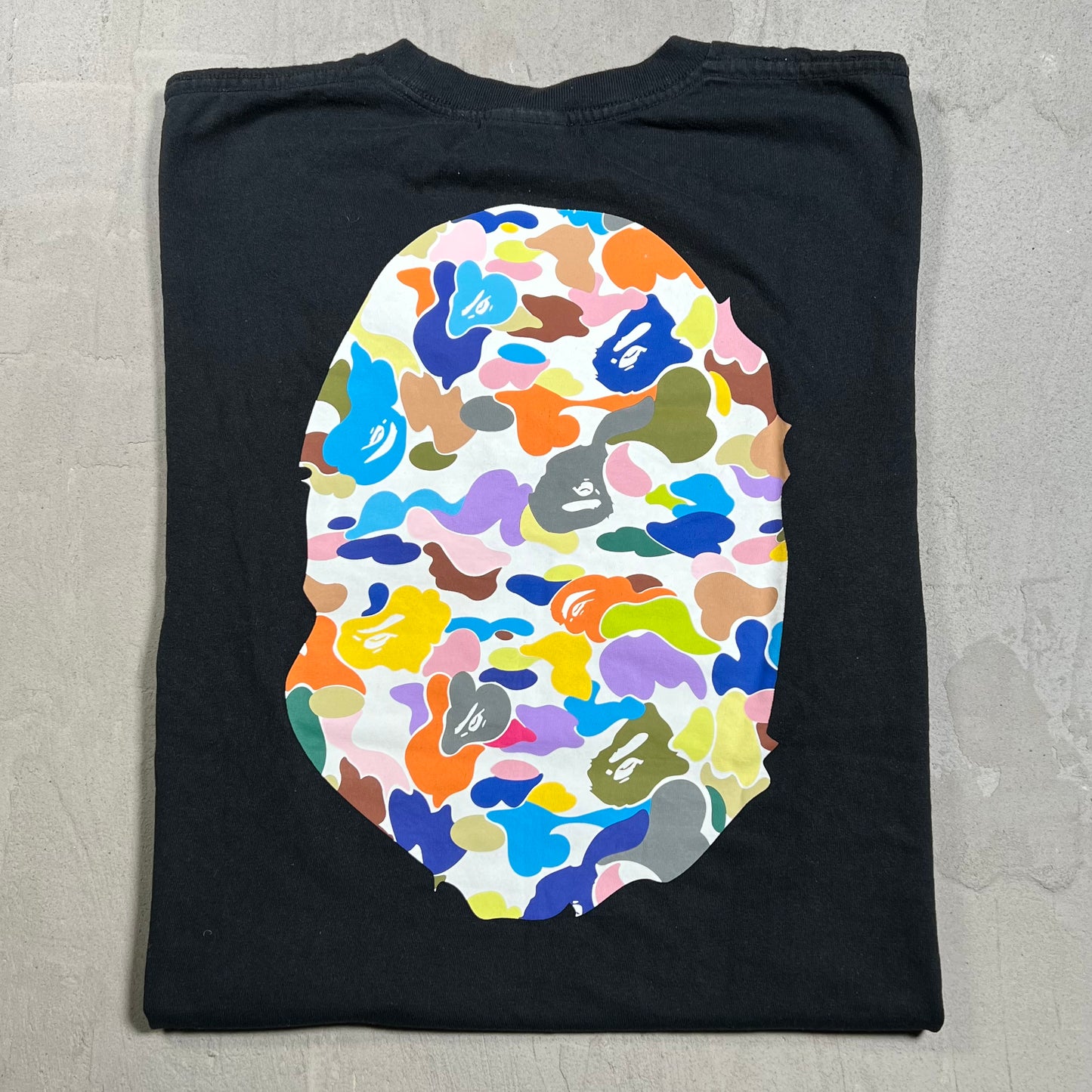 Bape Multi Color Head Black Tee Size Medium USED x18244