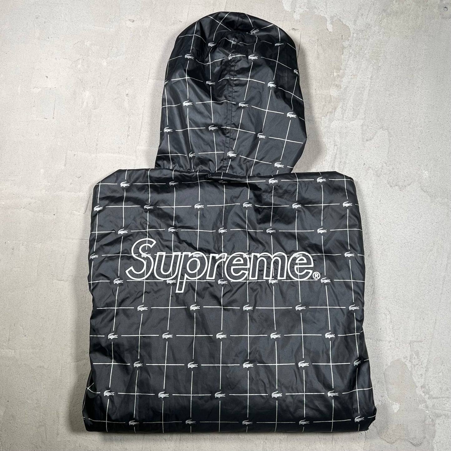 Supreme Lacoste Reflective Grid Anorak Black (2018) Size Large USED x18256