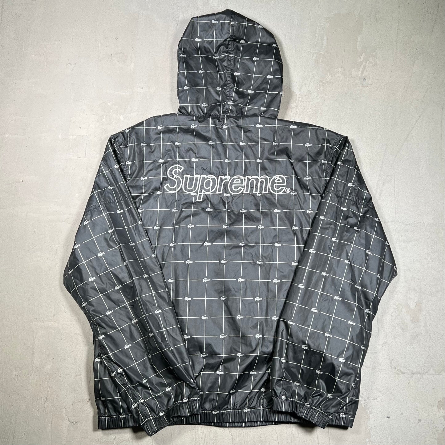 Supreme Lacoste Reflective Grid Anorak Black (2018) Size Large USED x18256