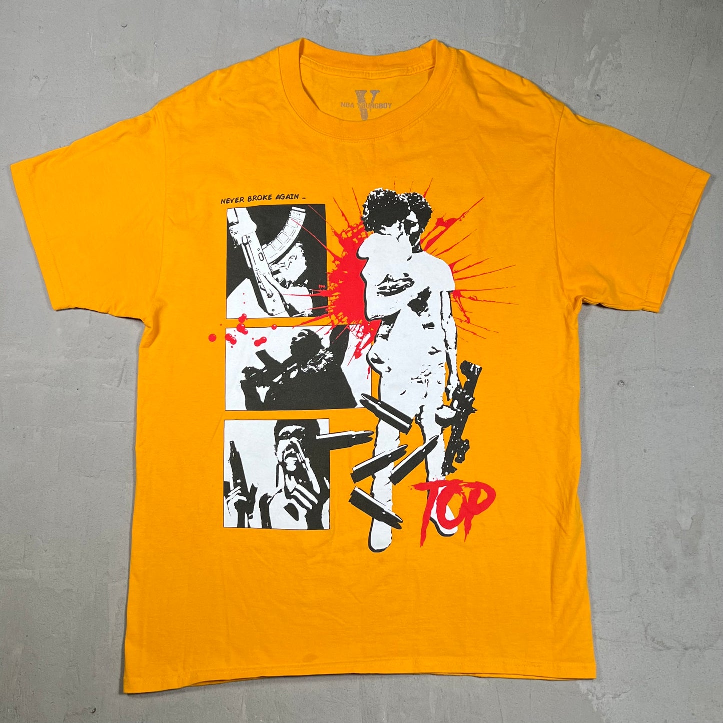 Vlone NBA Young Boy Yellow Tee Size Large USED x18253