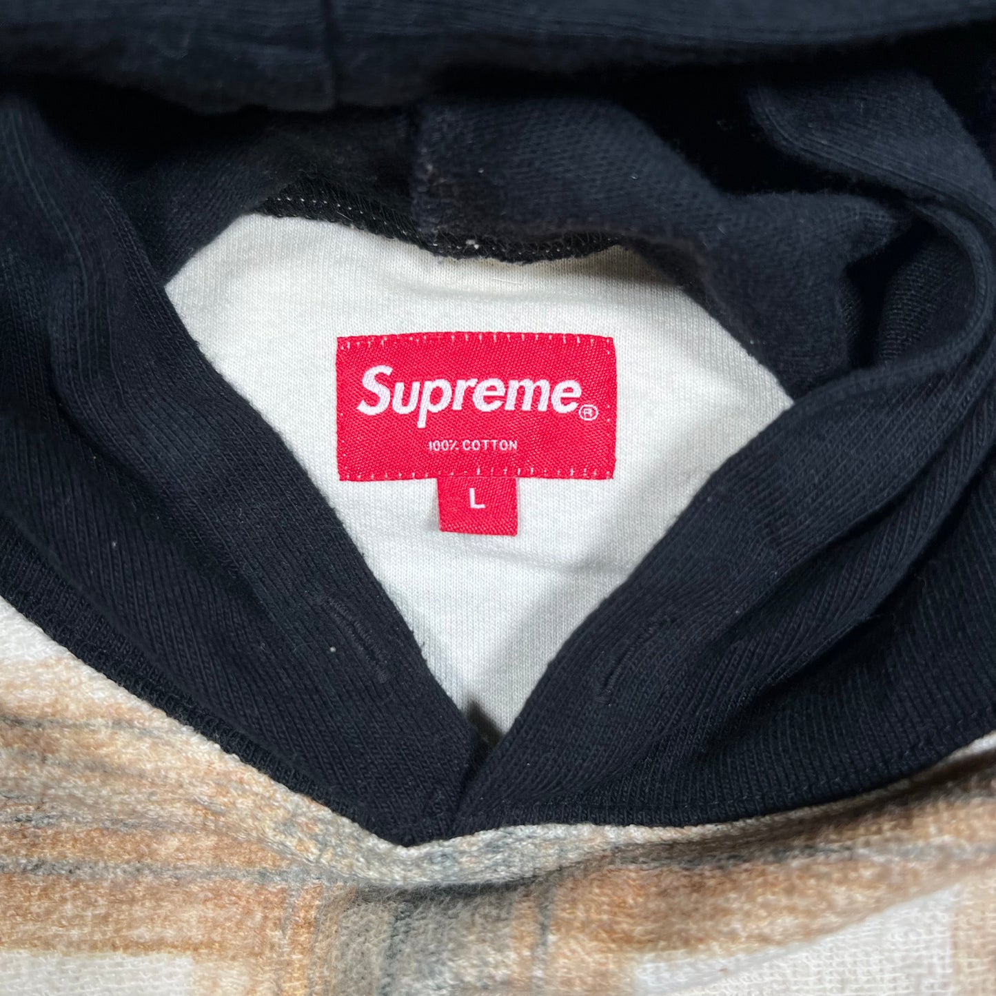 Supreme Shadow Plaid Hoodie (2017) Size Large USED x18255