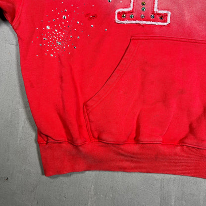 Vale Rhinestone 14 Red Pull Over Hoodie Size Large USED x17882