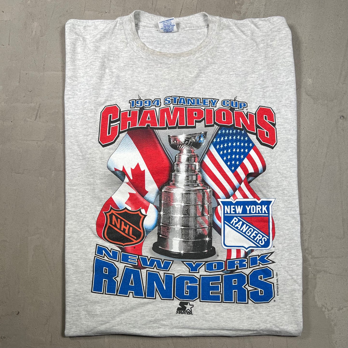 1994 New York Rangers Stanley Cup Champs Grey Tee Size XXL USED v19875