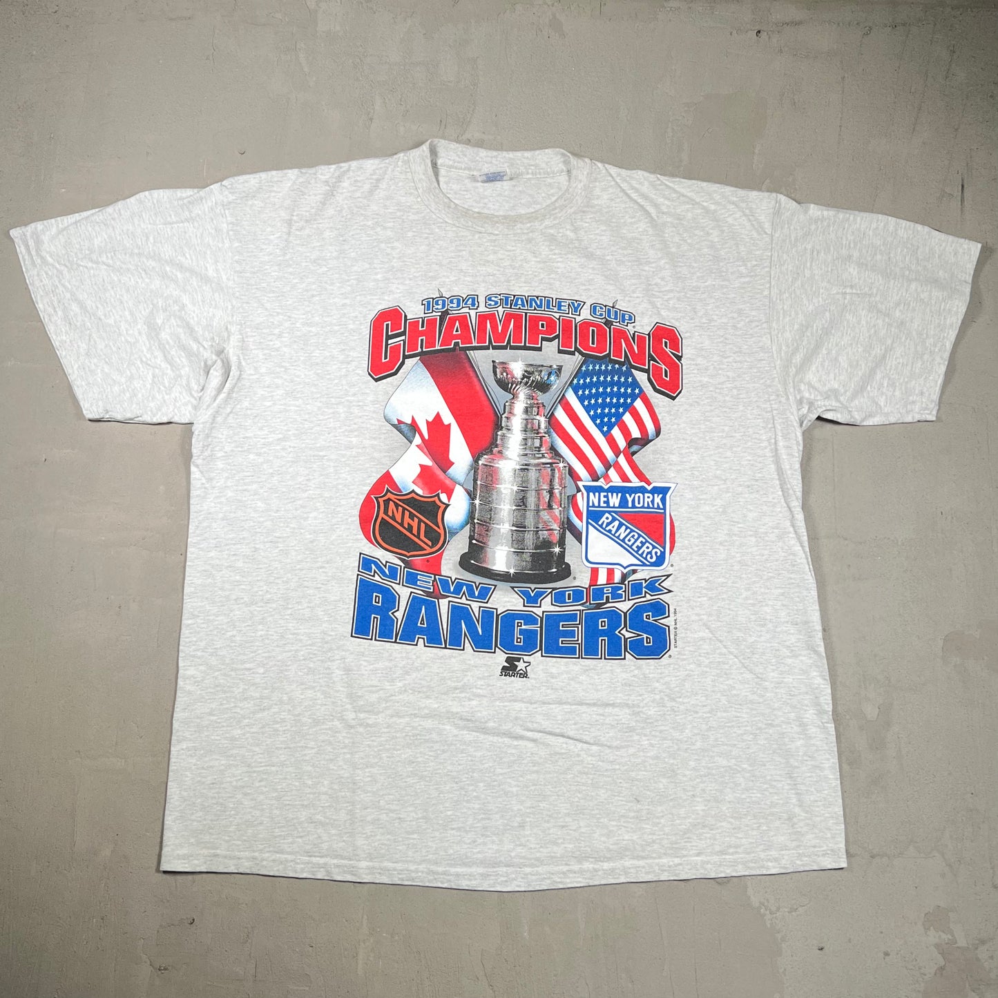 1994 New York Rangers Stanley Cup Champs Grey Tee Size XXL USED v19875