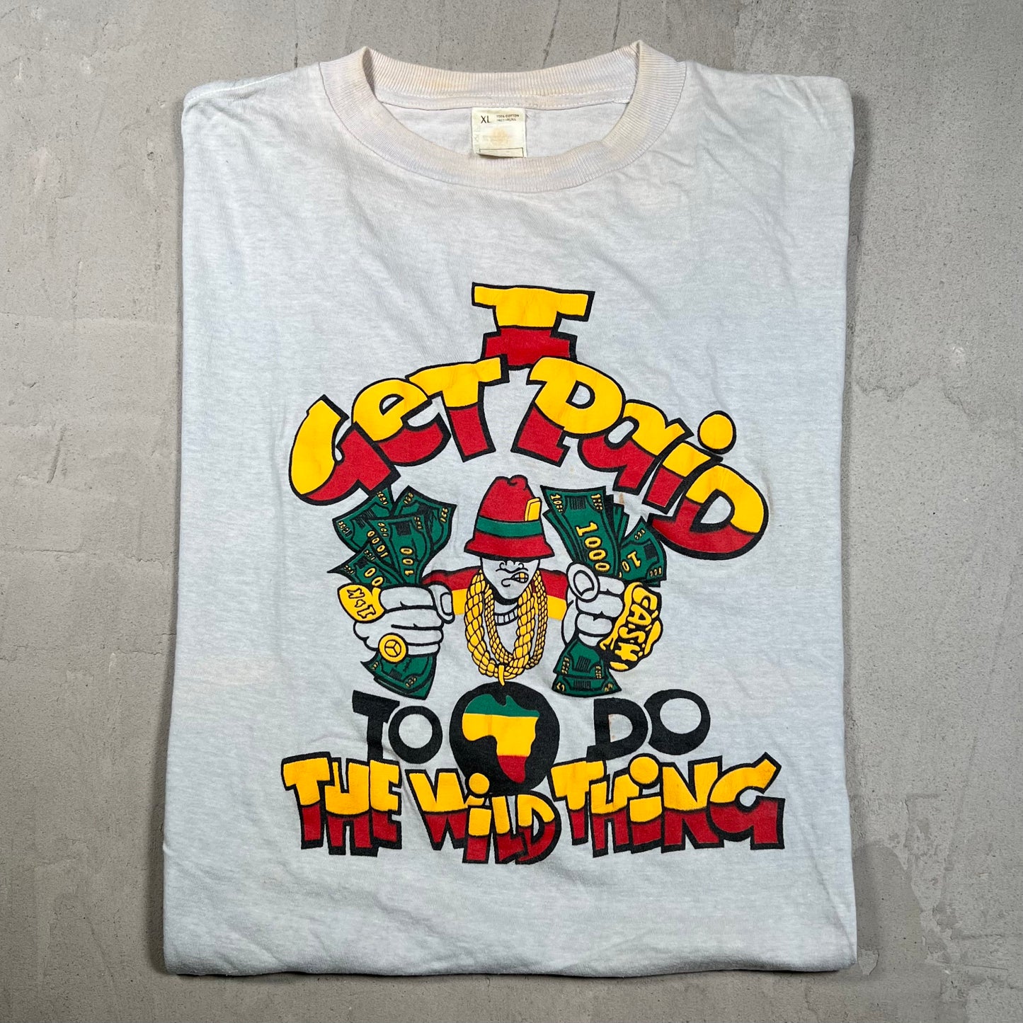 1990s I Get Paid To Do Wild Things Grey Tee Size XL USED v19846