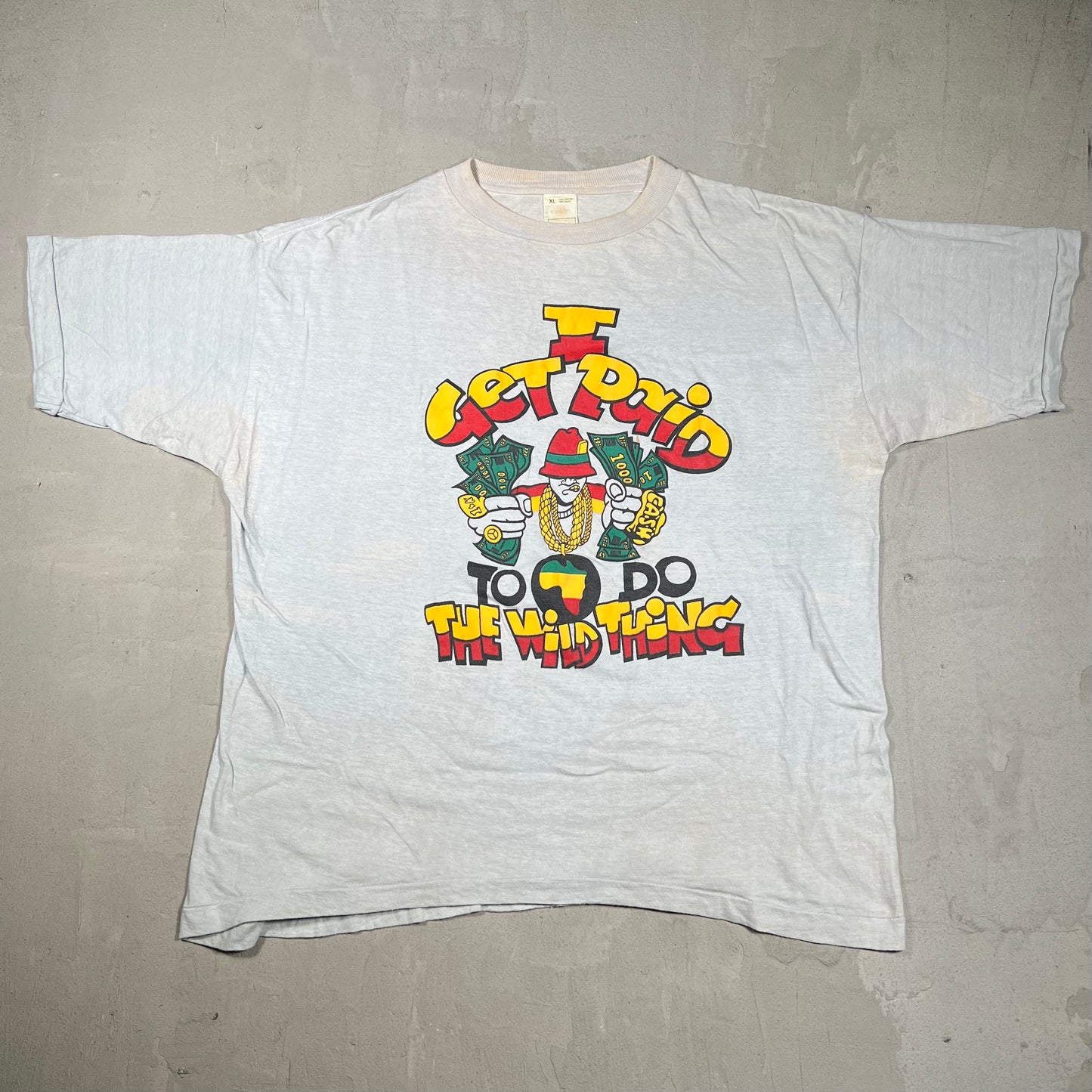 1990s I Get Paid To Do Wild Things Grey Tee Size XL USED v19846