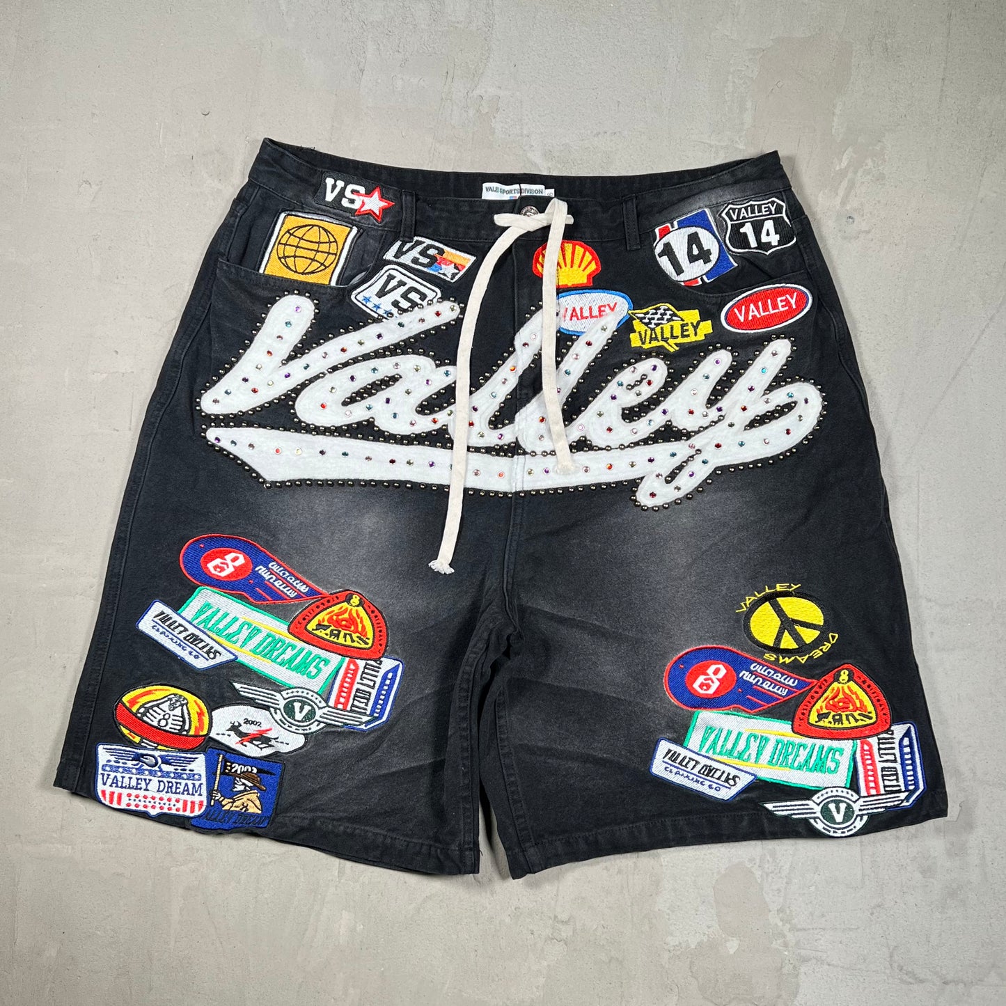 Vale 1980s Patchwork Denim Jean Short Jhorts Size 36 NEW x18235