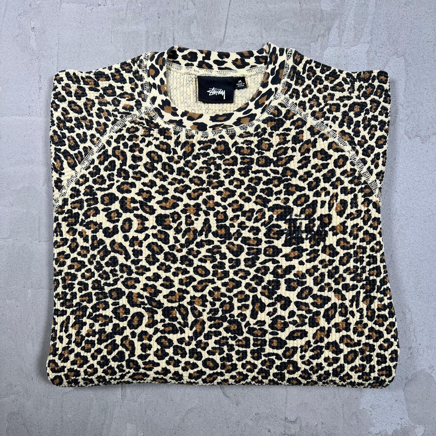 Stussy Leopard Print Thermal Longsleeve Size Medium USED x18299
