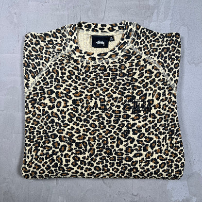 Stussy Leopard Print Thermal Longsleeve Size Medium USED x18299