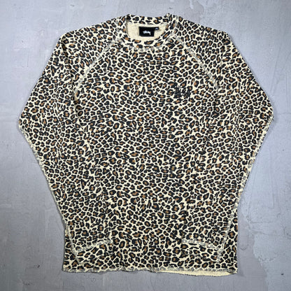 Stussy Leopard Print Thermal Longsleeve Size Medium USED x18299