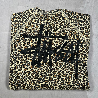 Stussy Leopard Print Thermal Longsleeve Size Medium USED x18299