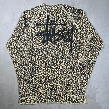 Stussy Leopard Print Thermal Longsleeve Size Medium USED x18299
