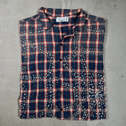 Vale Blue/Red Rhinestone Flannel Size Small USED x18303