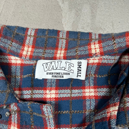 Vale Blue/Red Rhinestone Flannel Size Small USED x18303