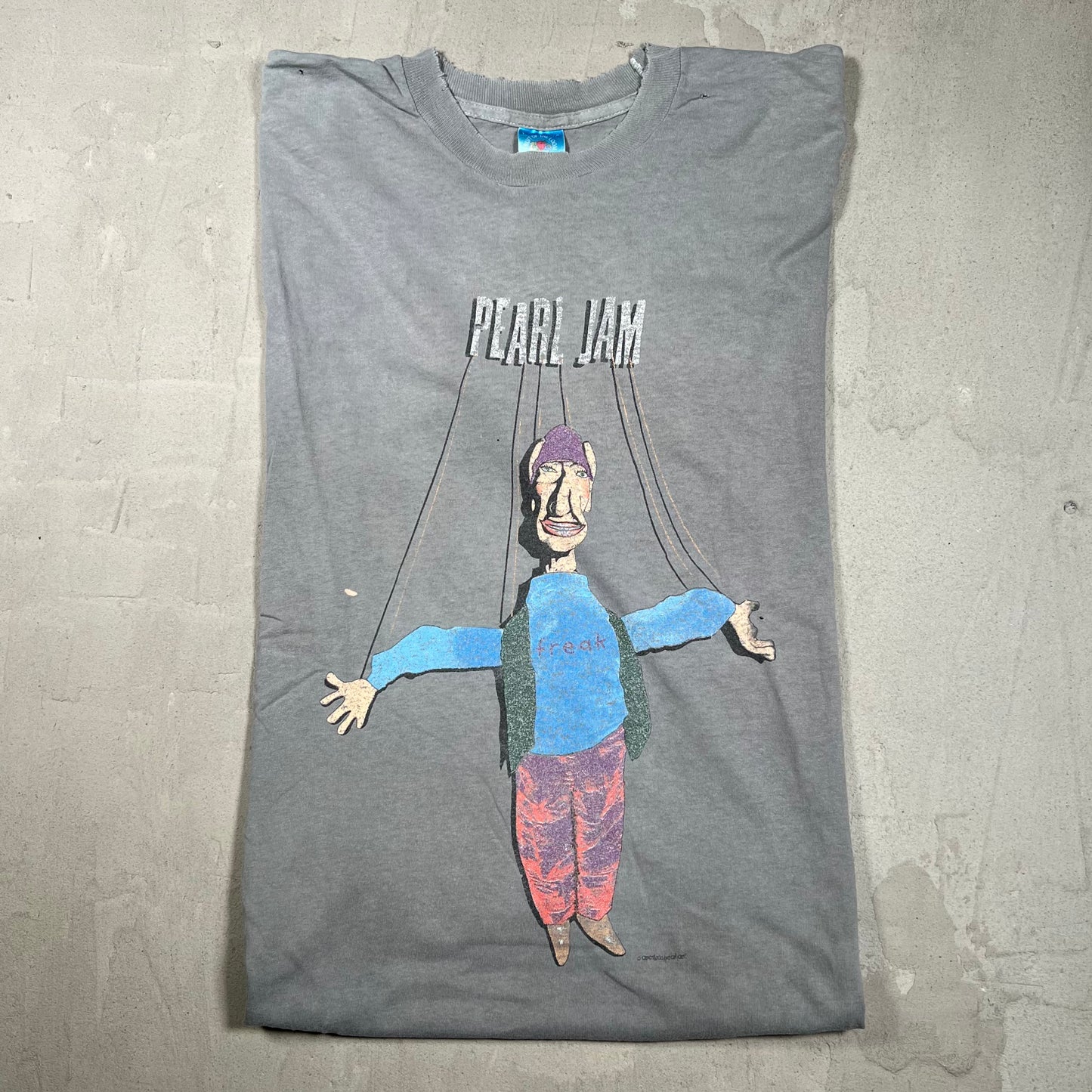 1994 Pearl Jam Grey "Freak" Tee Size Large USED v20006