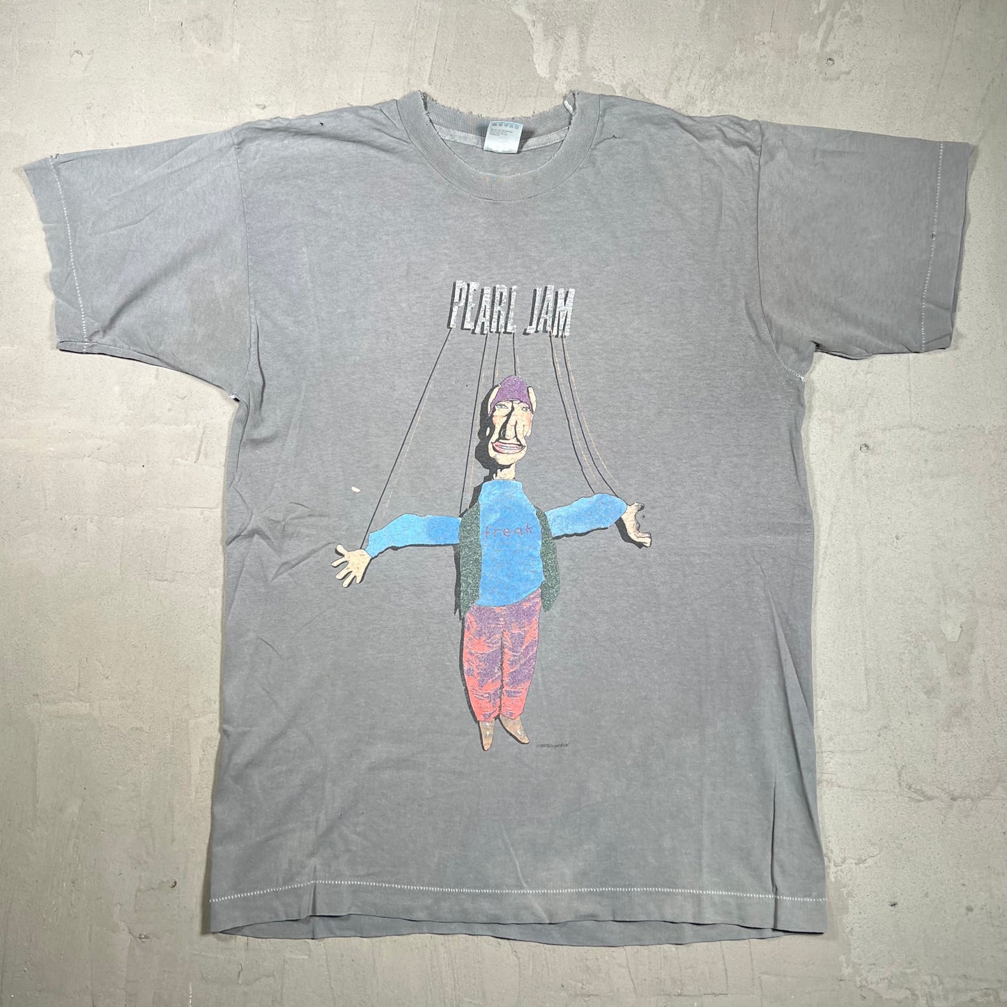 1994 Pearl Jam Grey "Freak" Tee Size Large USED v20006