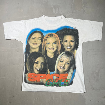 1990s Spice Girls Big Head Group White Tee Size Medium USED v20017