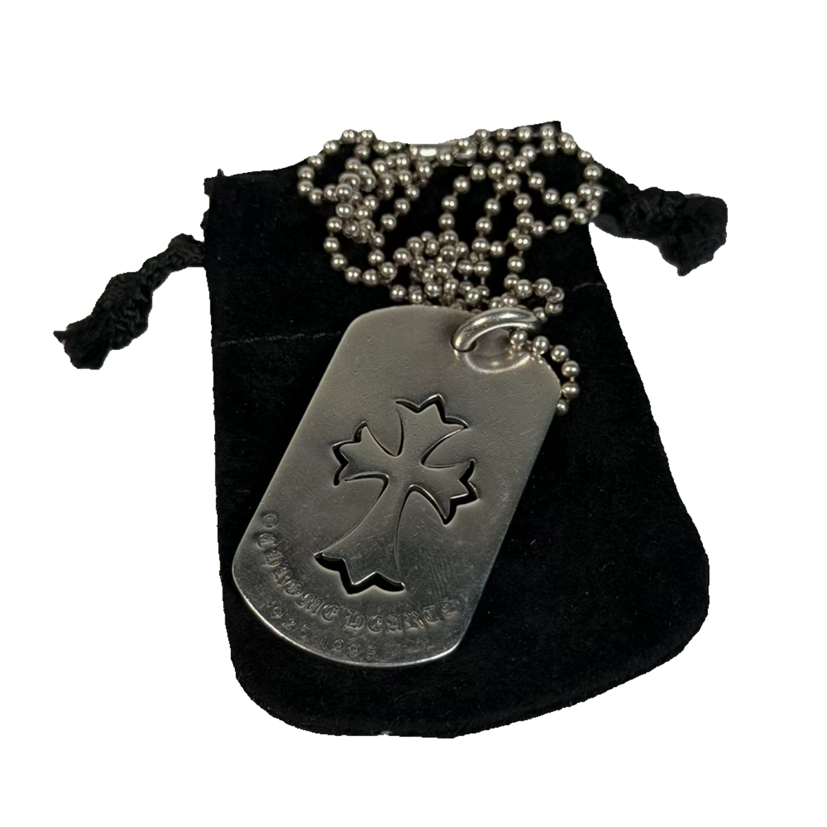 Chrome Hearts Stearling Silver Dog Tag Necklace USED x18501