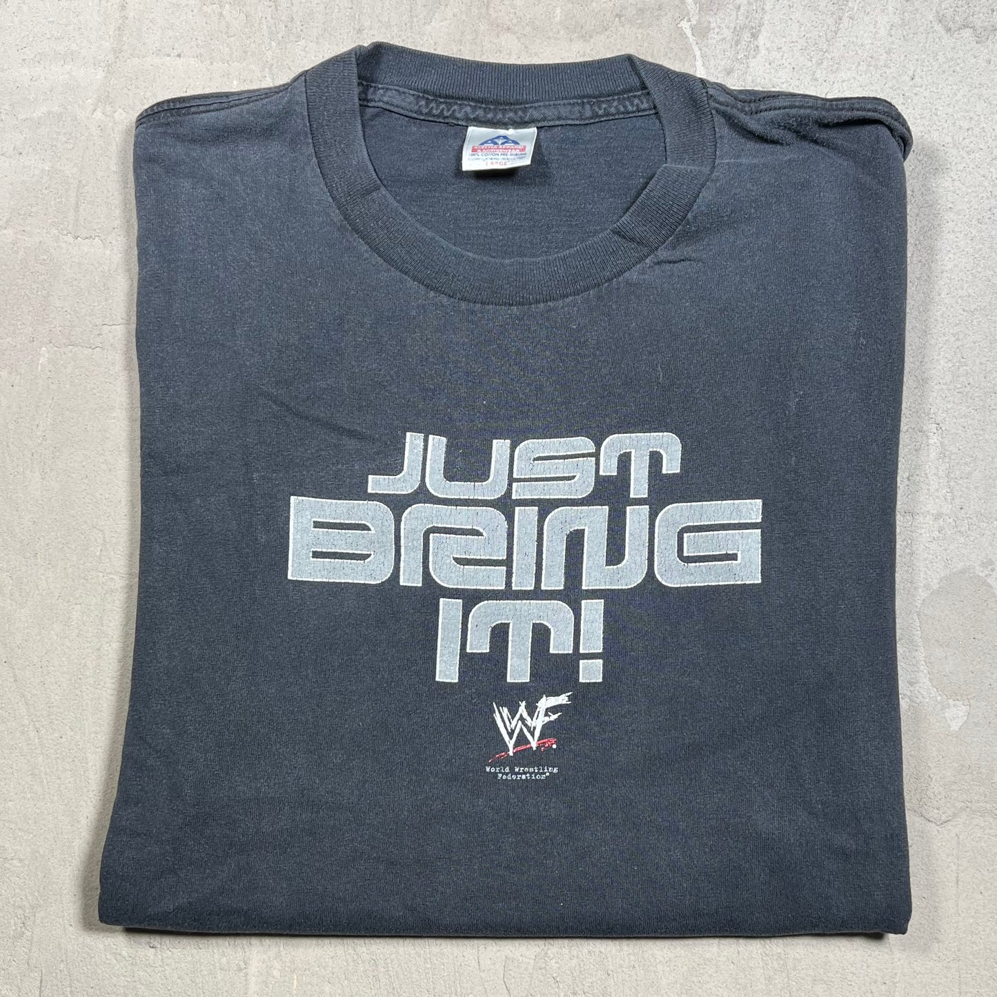 2000 WWF The Rock "Just Bring It" Black Tee Size Large USED v20010