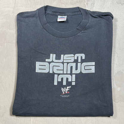 2000 WWF The Rock "Just Bring It" Black Tee Size Large USED v20010