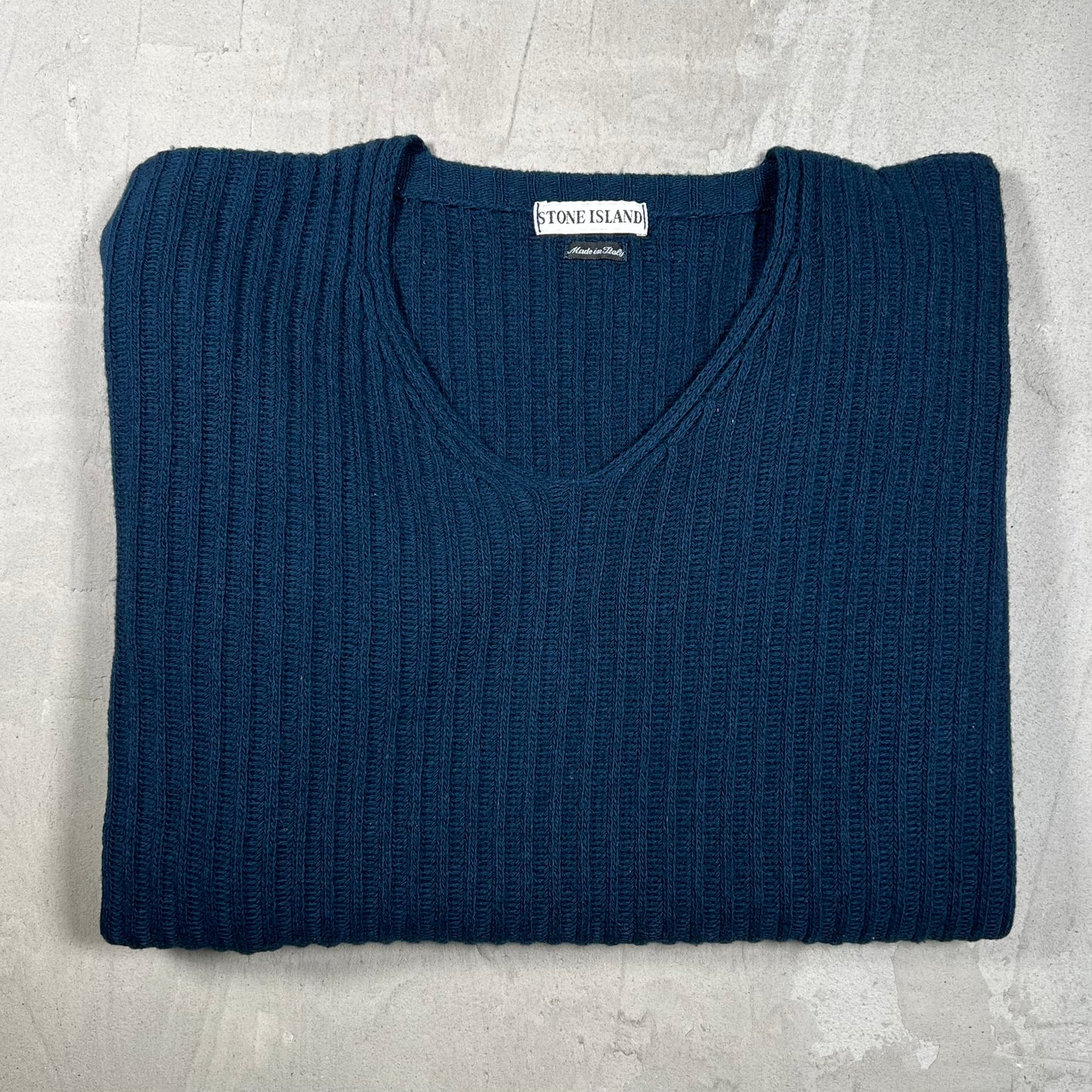 1990s Stone Island Ribbed Knit V Neck Sweater Size Medium USED x18315