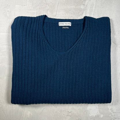 1990s Stone Island Ribbed Knit V Neck Sweater Size Medium USED x18315