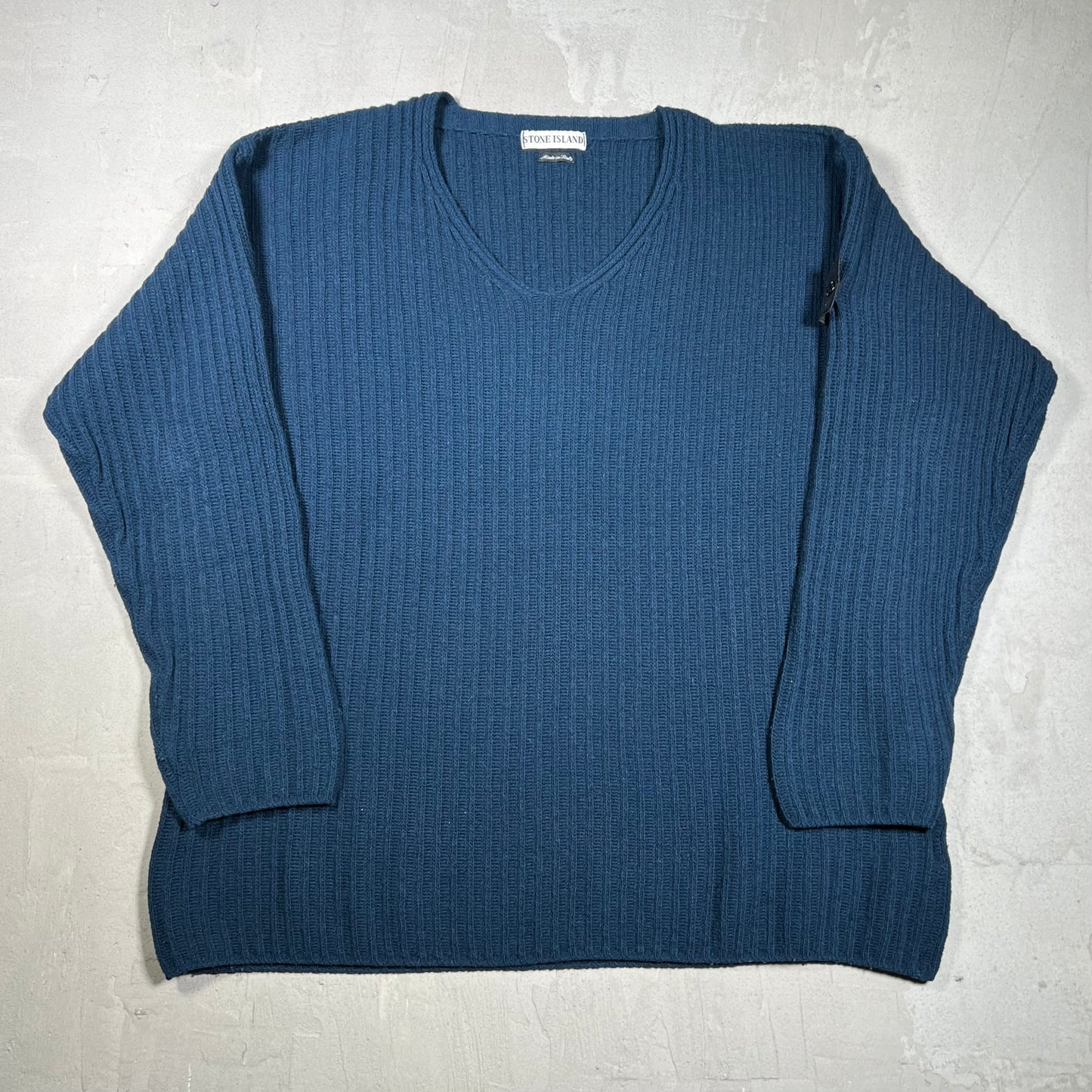 1990s Stone Island Ribbed Knit V Neck Sweater Size Medium USED x18315