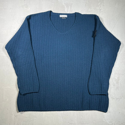 1990s Stone Island Ribbed Knit V Neck Sweater Size Medium USED x18315