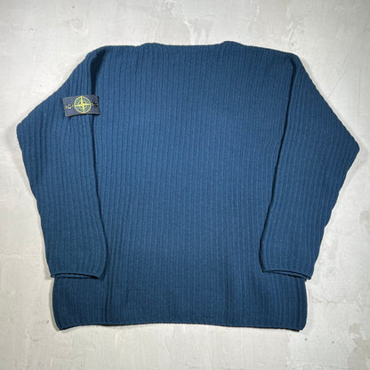 1990s Stone Island Ribbed Knit V Neck Sweater Size Medium USED x18315