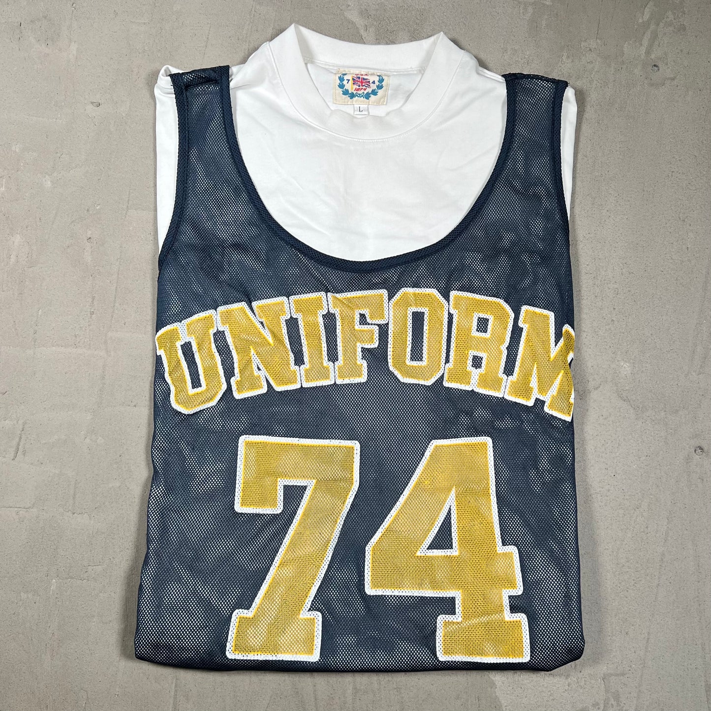 74 Is War Blue Basketball Jersey White Tee Size Large USED x18313
