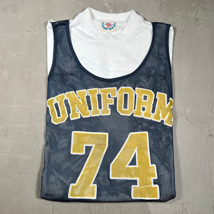 74 Is War Blue Basketball Jersey White Tee Size Large USED x18313