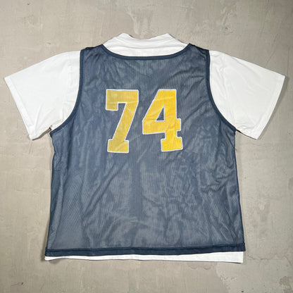 74 Is War Blue Basketball Jersey White Tee Size Large USED x18313