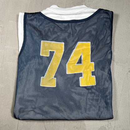 74 Is War Blue Basketball Jersey White Tee Size Large USED x18313