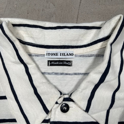 1990s Stone Island White Striped Blue Sleeve Polo Longsleeve Size Medium USED x18316