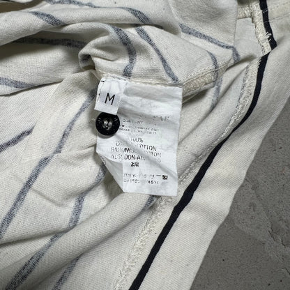 1990s Stone Island White Striped Blue Sleeve Polo Longsleeve Size Medium USED x18316