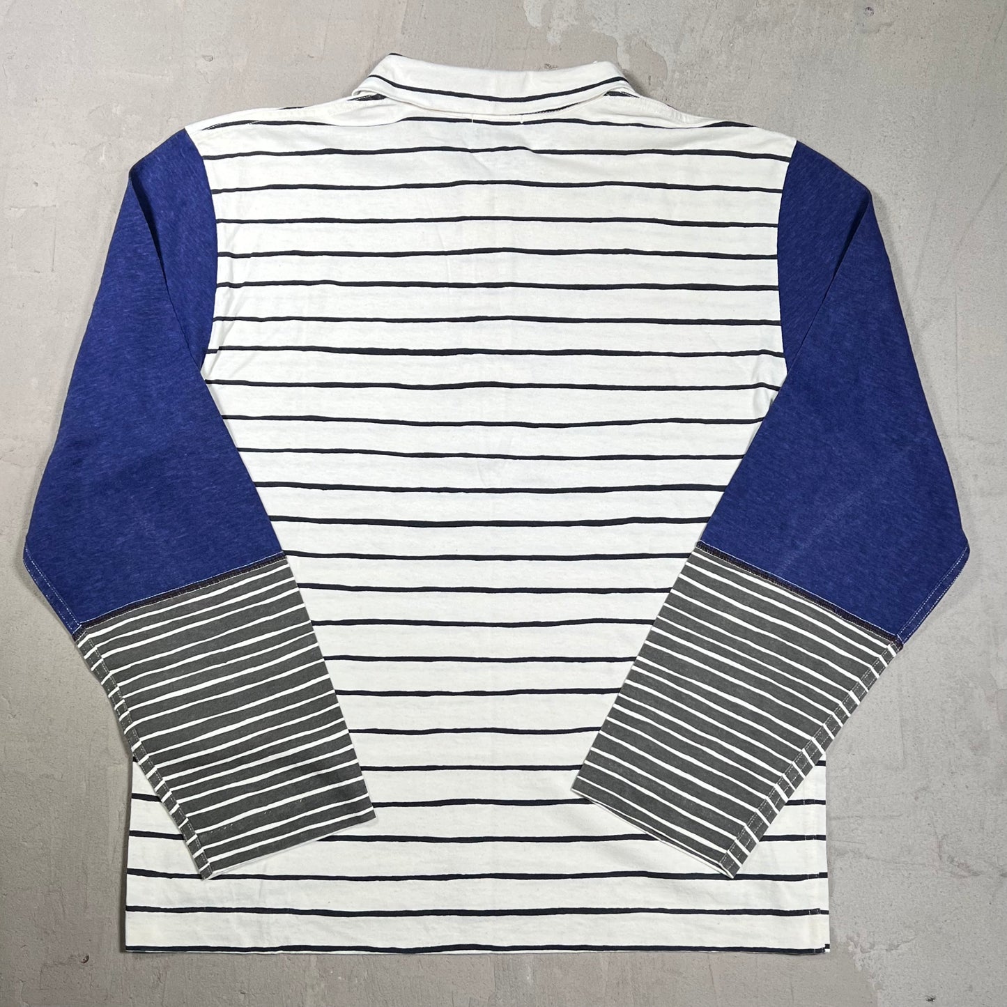1990s Stone Island White Striped Blue Sleeve Polo Longsleeve Size Medium USED x18316