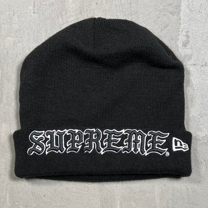 Supreme New Era Old English Black Beanie USED x18291