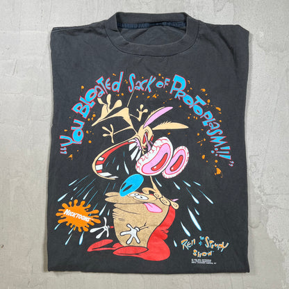 1992 Ren and Stimpy "Bloated Sack" Black Tee Size Large v20044