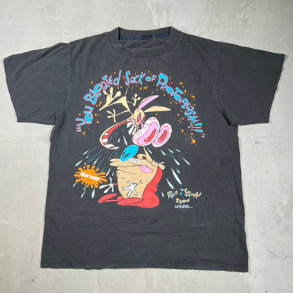 1992 Ren and Stimpy "Bloated Sack" Black Tee Size Large v20044