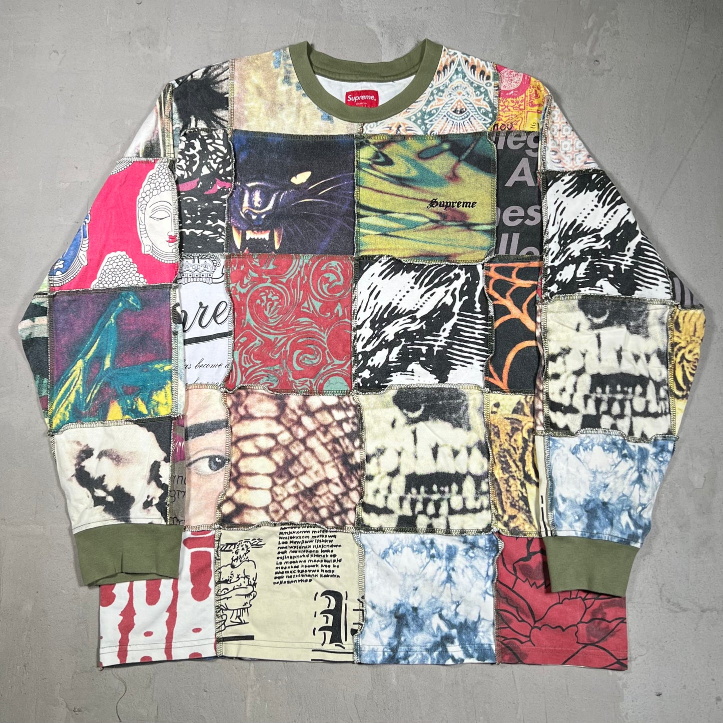 Supreme Mosaic Patchwork Green Longsleeve (2021) Size XL USED x18361