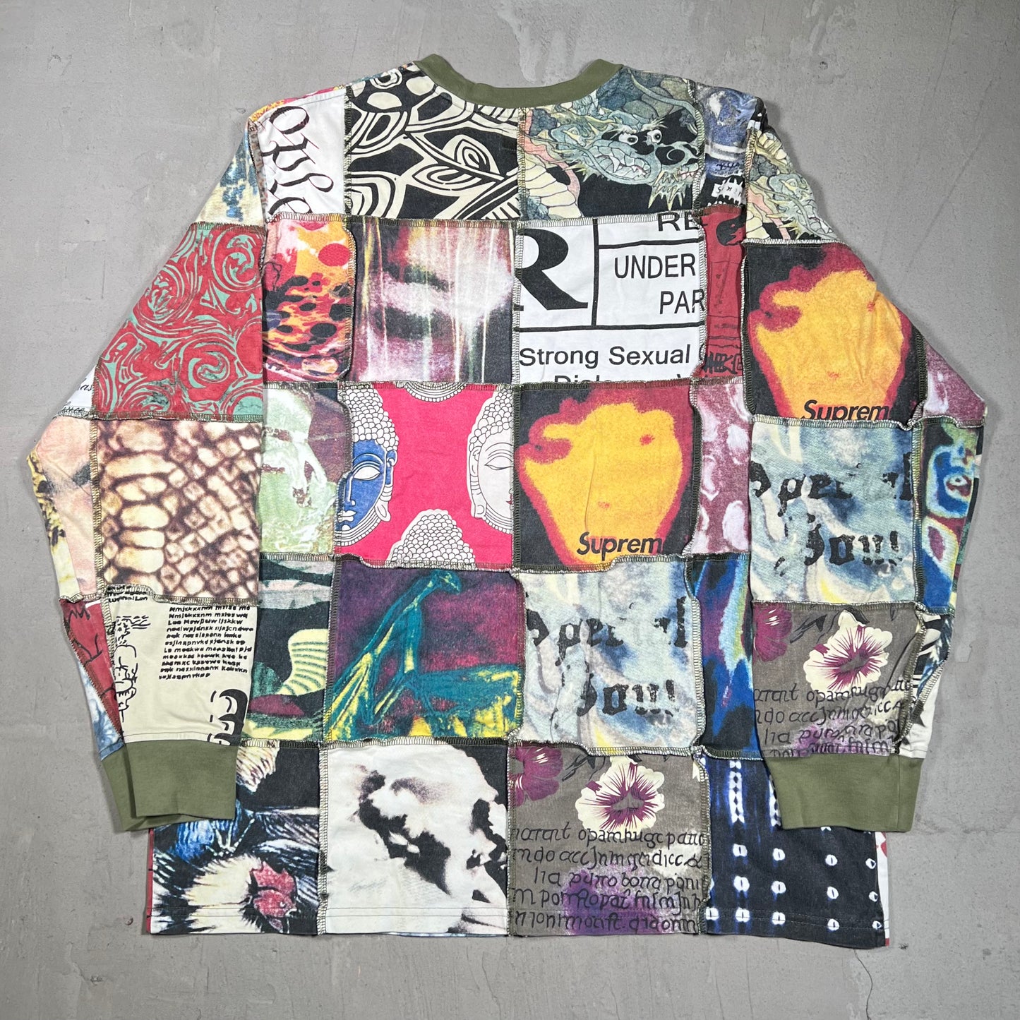 Supreme Mosaic Patchwork Green Longsleeve (2021) Size XL USED x18361