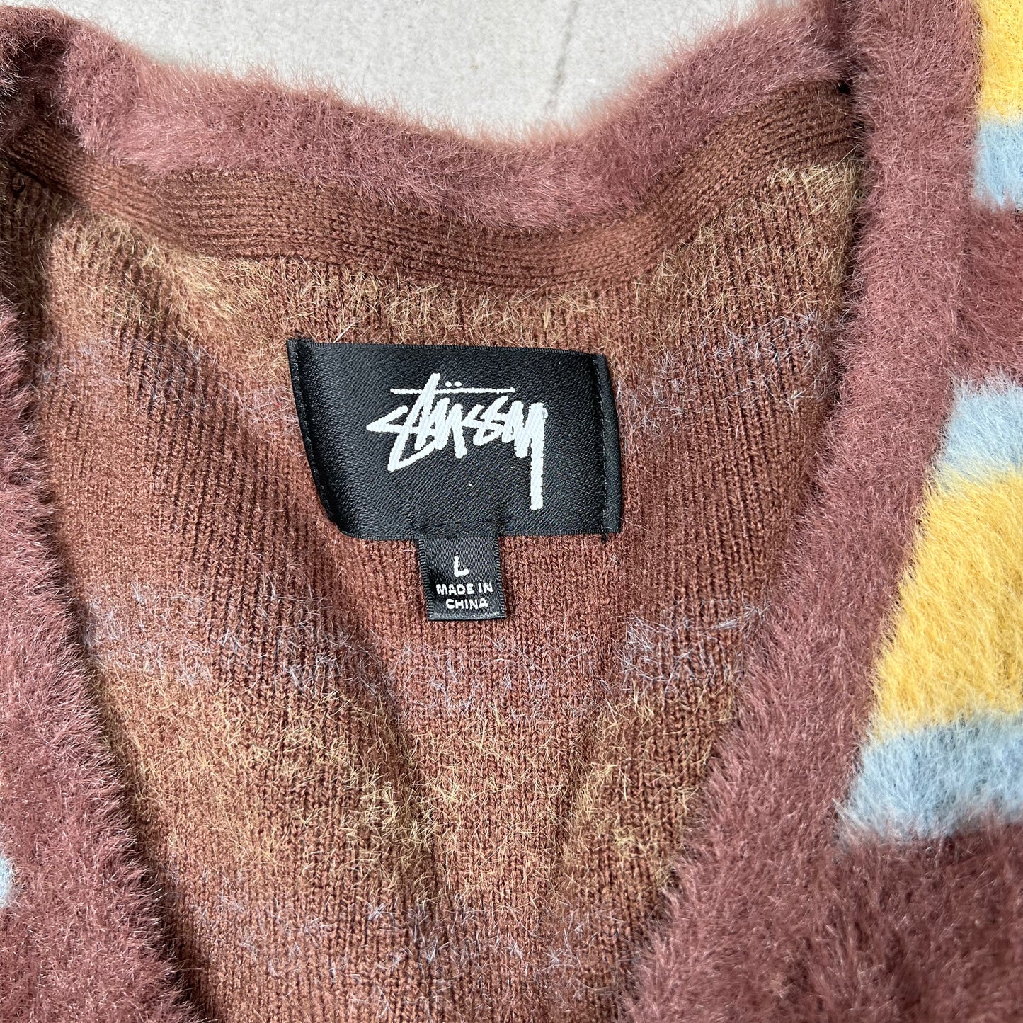 Stussy Striped Brown Cardigan Size Large USED x18362