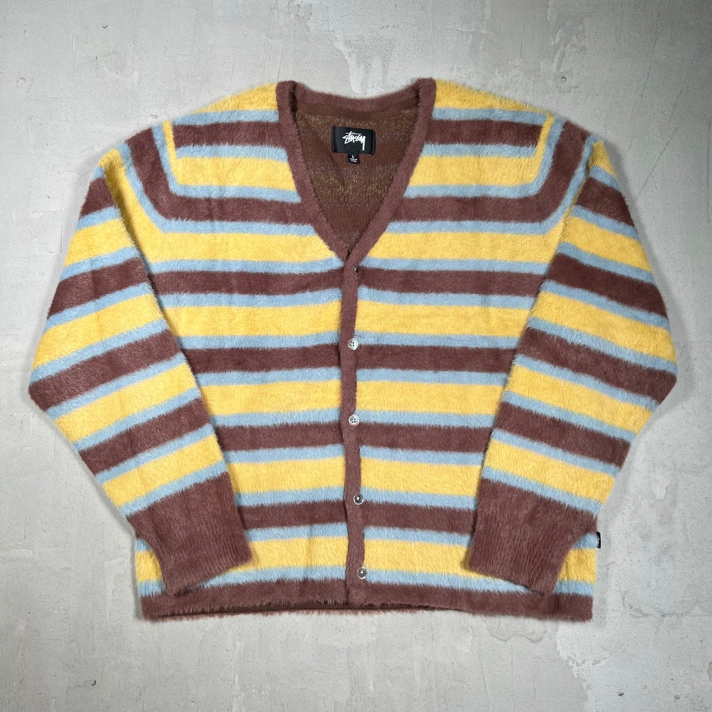 Stussy Striped Brown Cardigan Size Large USED x18362