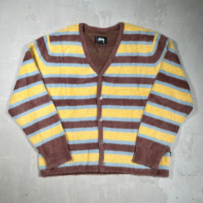 Stussy Striped Brown Cardigan Size Large USED x18362