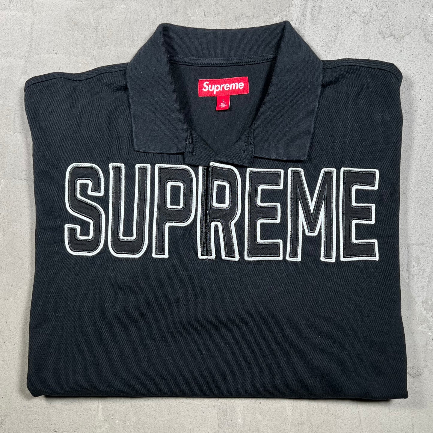 Supreme Twill Applique Polo Black (2025) Size Large USED x18348