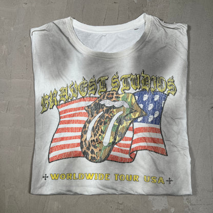 Bravest Studio Rhinestone World Tour White Tee Size Medium USED x18337