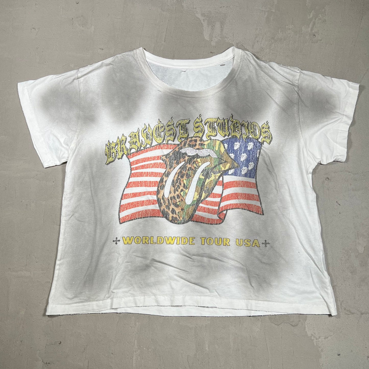 Bravest Studio Rhinestone World Tour White Tee Size Medium USED x18337