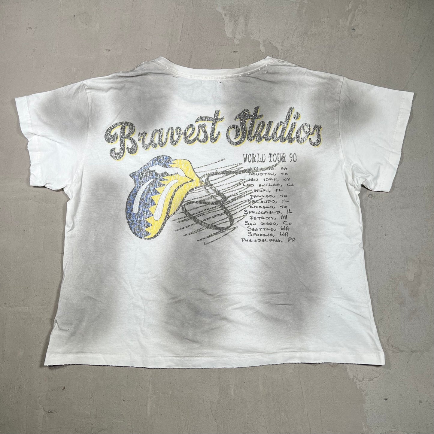 Bravest Studio Rhinestone World Tour White Tee Size Medium USED x18337