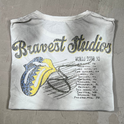 Bravest Studio Rhinestone World Tour White Tee Size Medium USED x18337